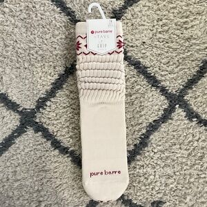 Pure Barre High Beige and Red Grip Socks
